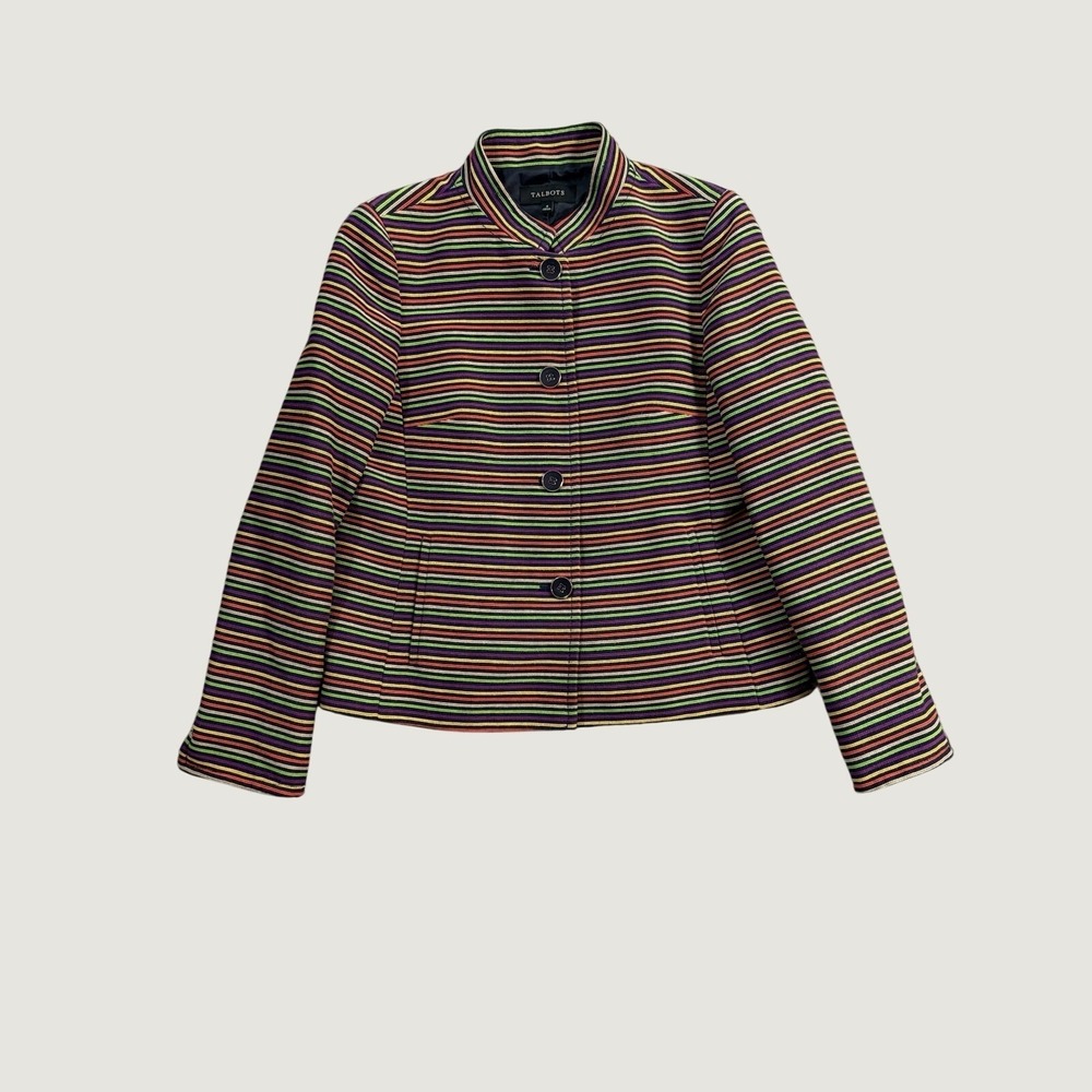 Talbots Womens Size 4 Rainbow Stripe Jacket Mandarin Collar Lined